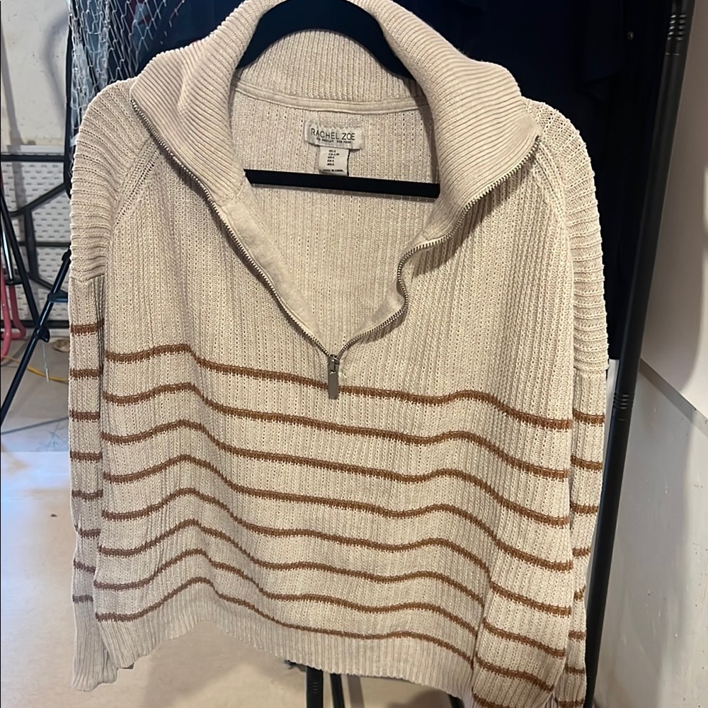 Cable & Gauge Cream and Brown Turtleneck Sweater with Classic Knit